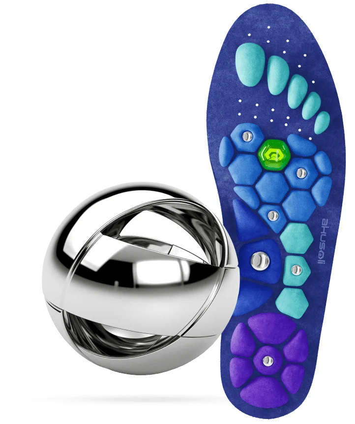 Akusoli insole technology — magnets and acupressure points on the sole of the foot