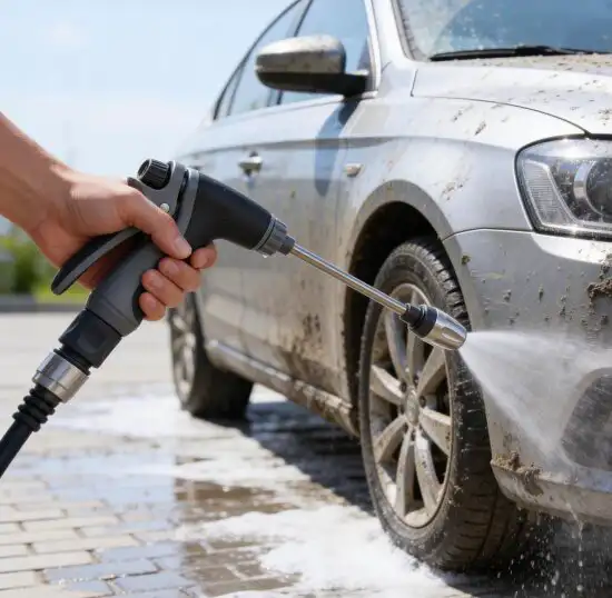 Jetterix pressure nozzle vehicle cleaning – cleaning a car and tires with a garden hose